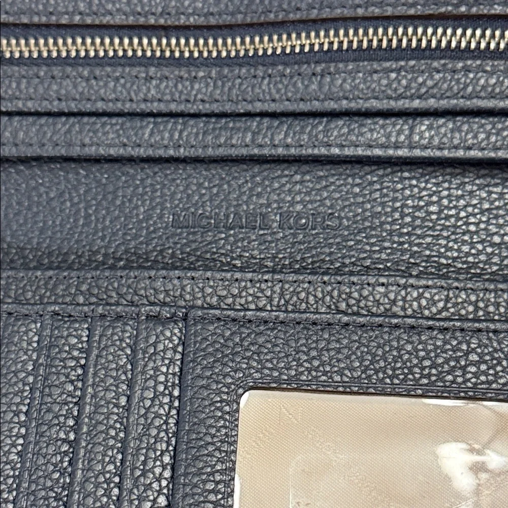 Michael Kors Pebbled Navy Leather Key & Card Holder with Lock Accent